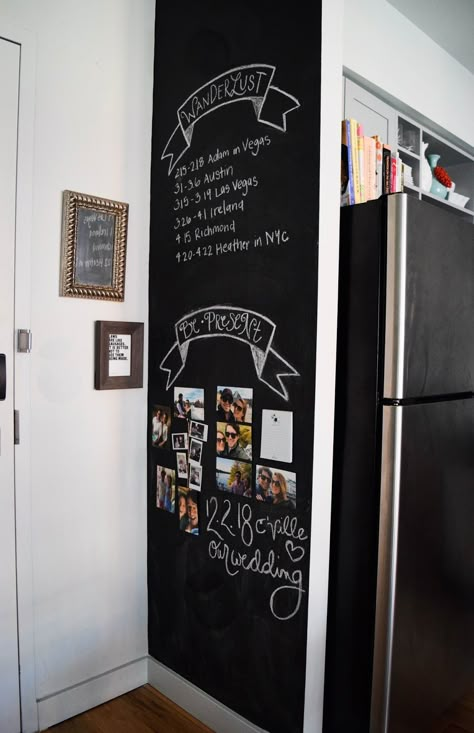 How To Design a Kitchen Chalkboard Wall - Heather Bien Chalk Board Kitchen, Chalkboard Kitchen, Blackboard In Kitchen, Blackboard Wall Kitchen, Chalkboard Door Ideas Kitchen, Creative Chalkboard Ideas, Framed Chalkboard Wall Kitchen, Kitchen Blackboard, Chalkboard Wall Kitchen