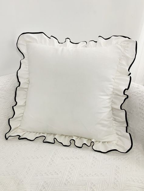 Ruffle Trim Cushion Cover Without Filler Ruffle Pillow, Living Room Cushions, College Room, Vintage Throw Pillows, Beige Style, Linen Sofa, Living Room White, Pillow Fabric, White Pillows