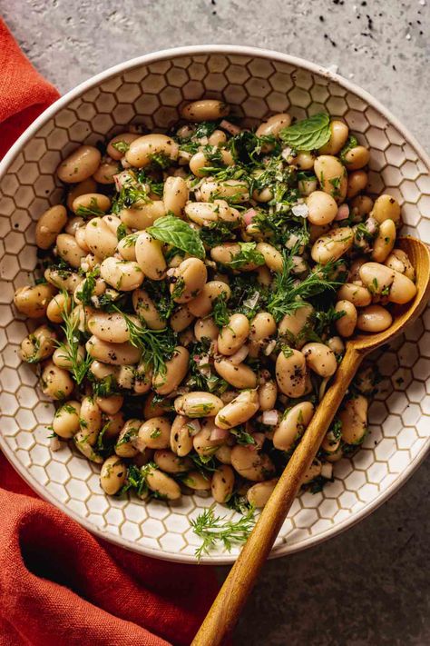 Simple White Bean Salad with Herbs — Zestful Kitchen Salad With Herbs, Veg Salad Recipes, White Bean Salad Recipes, Cannellini Bean Salad, Cannellini Bean, Seared Fish, White Bean Salad, Bean Salad Recipes, Pan Seared Salmon