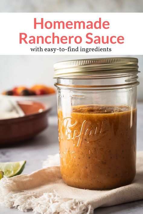 Learn how to make the best homemade ranchero sauce with pantry staples! Great for Huevos Rancheros, tacos, enchiladas, burritos, and more. #condiment #makeahead Spicy Ranchero Sauce, Rancheros Sauce, Enchiladas Burritos, Healthy Condiments, Ranchero Sauce, Compound Butters, Grilled Chicken Tacos, Mexican Sauce, Slender Kitchen