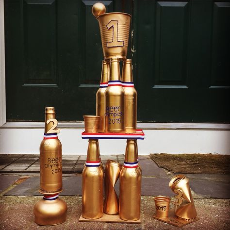 Beer Olympics trophy #beerolympics #beerolympicstrophy Beer Olympics Trophy Diy, Beer Pong Trophy Diy, Beer Olympic Trophies, Beer Olympics Trophy, Beer Pong Trophy, Beer Trophy, Beer Olympics Party, Beer Olympics Games, Beer Pong Party