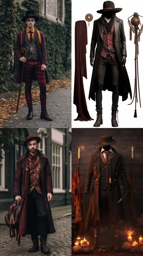 Harry Potter Wizard Fashion, Modern Wizard Fashion Men, Formal Medieval Clothing Men, Wizard Fashion Men, Wizard Costume Male, Steampunk Wizard, Steampunk Clothing Male, Steampunk Outfits Male, Steampunk Outfit Men