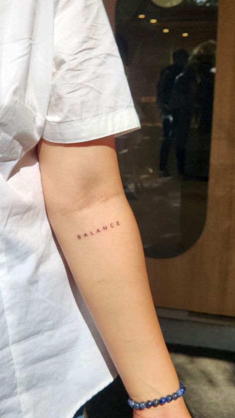 ⚖️BALANCE tattoo✨️🧿💙 Small Tattoos Balance, Minimalist Tattoo Balance, Libra Writing Tattoo, Balance Tattoos For Women, Balance Word Tattoo, Balance Libra Tattoo, Minimal Writing Tattoo, Balance Tattoo Word, Libra Minimalist Tattoo