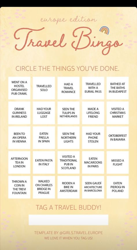 Travel Questions Instagram, This Or That Travel Edition, Bingo Story, Sunflower Bedroom, Travel Agent Career, Travel Bingo, Challenge Calendar, Free Bingo Cards, Insta Template