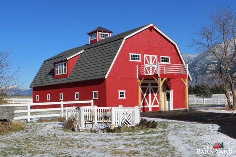 Gambrel Barndominium, Pole Barn With Loft, Oklahoma Aesthetic, Red Barn House, Gambrel House, Homestead Business, Columbia Falls Montana, Barn Cupola, Equine Decor