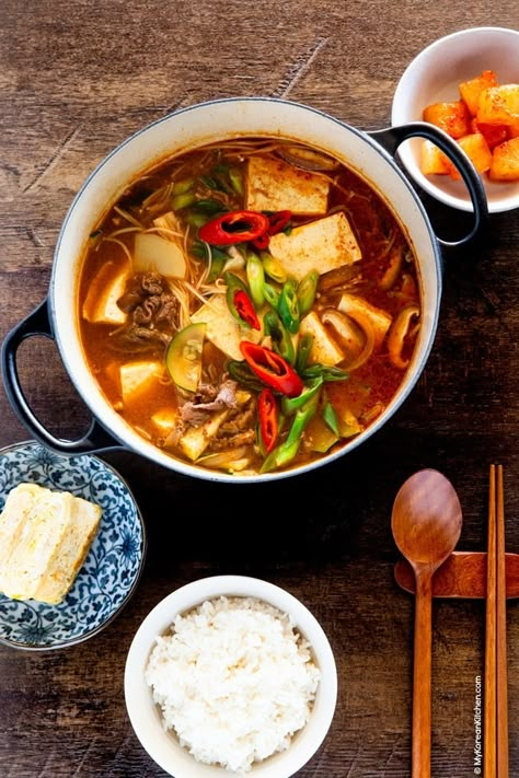 Doenjang Jjigae Recipe | MyKoreanKitchen.com #mykoreankitchen #doenjangjjigae #soybeanpastestew Bean Paste Stew Korean, Korean Bean Paste Soup, Doenjang Jjigae Recipe, Doenjang Jjigae, Korean Stew, Korean Soups, Jjigae Recipe, Soybean Paste, Korean Soup