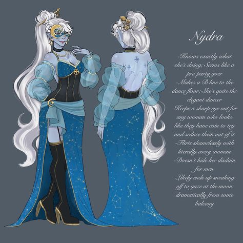 ✨Nydra enters the masquerade✨ #leefe0nmasquerade I love having an excuse to draw my favourite girl in a new outfit. Behold, Nydra; Cleric of Selûne and haver of maidens. An air genasi baddie, her hair also constantly sways at the tips like there’s a breeze moving it. As a highly educated and former royal Astrologist (technically royal Astrologist apprentice but don’t say that to her face) Nydra holds herself high and feels right at home in the large fanciful masquerade. She would certainly... Air Genasi, New Outfits, Her Hair, My Favourite, To Draw, Feelings, Drawings, Hair, Quick Saves