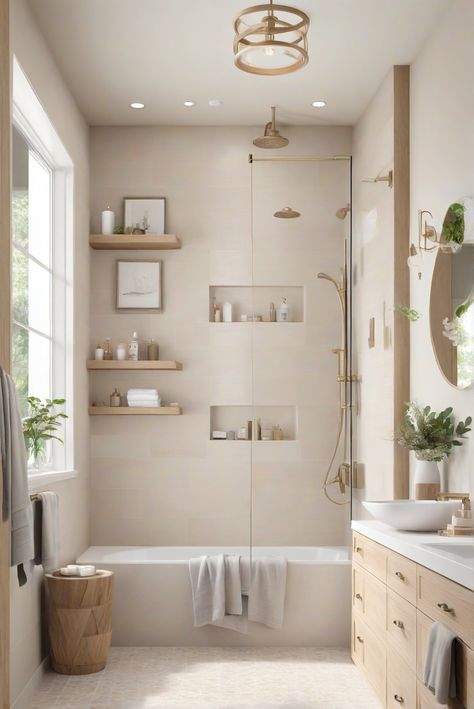 Step into your bathroom sanctuary with Pale Oak (OC-20)! Discover how this soft and subtle hue can transform your daily interior designer routine. #Ad #homedecor #homedesign #bathroom #Painthome interiorarchitecture best Wall Colors for Bathroom Colors Bright Room Colors best colors combinations bathroom bathroom Remodeling Modern Paint Colors 2024 White And Sand Bathroom, Clean Bright Bathroom, Monochromatic Bathroom Beige, Coloured Bathroom Ideas, Beige Tile Bathroom Color Schemes Colour Palettes, Cream Tile Bathroom Color Palettes, Off White Bathroom Ideas, Nuetral Pallete Bathrooms, Small Beige Bathroom