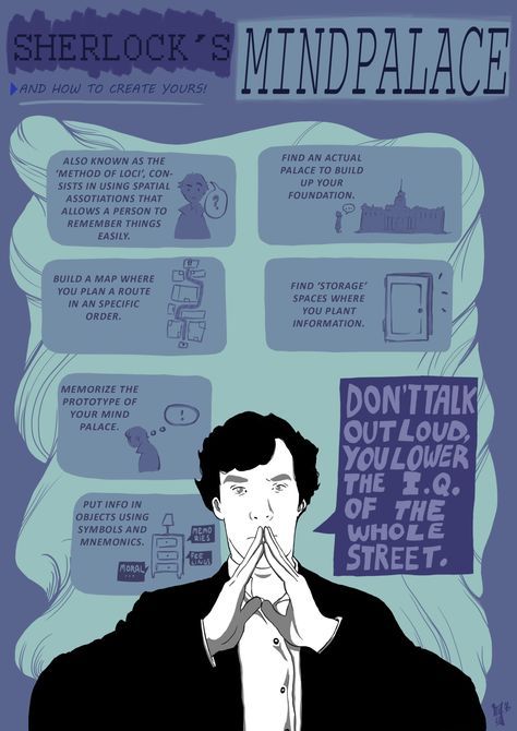 Sherlock Holmes Infographic, Sherlock Holmes Thinking, Sherlock Mind Palace Technique, How To Think Like Sherlock Holmes, Sherlock Study Motivation, Mind Palace Aesthetic, Sherlock Mind Palace, How To Get Smarter, Memory Palace