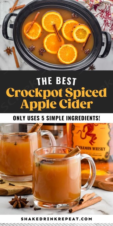 Crockpot spiced apple cider is infused with fragrant oranges, cloves, warm cinnamon, star anise, and a kick of brandy, This cozy recipe is so delicious. Easy Crockpot Apple Cider Recipe, Slow Cooker Spiced Apple Cider, Apple Cider Crockpot Recipe Easy, Crockpot Drinks Fall, Hot Cider Recipe Crockpot, Hot Apple Cider Recipe Crockpot, Apple Cider Recipe Crockpot, Apple Cider Crockpot Recipe, Crock Pot Cider