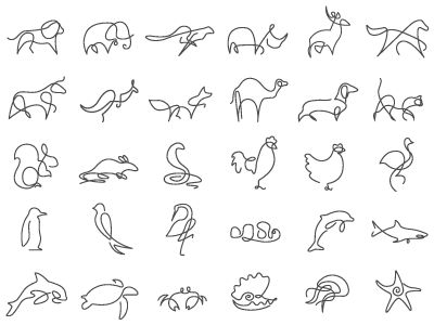 One Line Animals Icons by Waqar Naik on Dribbble 1 Line Art Easy, Line Art Easy, Animal Icon Design, 1 Line Art, Line Animals, Animals Icon, One Line Animals, Line Drawing Tattoos, Animal Line Drawings