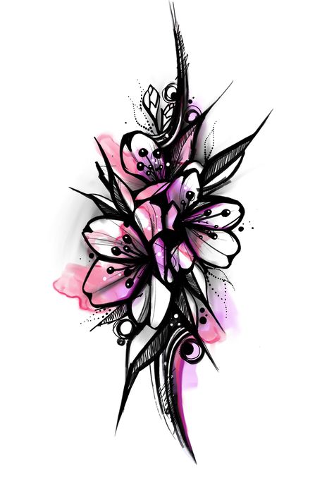 Black Tattoo With Color Accent, Black And Color Flower Tattoo, June Tattoos, Butterfly Tattoo Designs For Women, Learning To Tattoo, Pet Portrait Tattoos, Thigh Piece Tattoos, Polka Tattoo Designs, Vibrant Tattoos