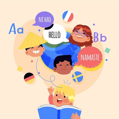 Learning New Language Aesthetic, Multilingual Aesthetic, Learning Languages Aesthetic, International Language Day, Language Learning Aesthetic, Earth Art Drawing, Language Drawing, Language Poster, English Poems For Kids