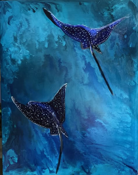 Marine Animal Painting, Eagle Ray Painting, Sting Ray Painting Acrylic, Stingray Painting Acrylic, Whale Painting Acrylic, Sting Ray Art, Underwater Art Painting, Ocean Animal Painting, Stingray Painting