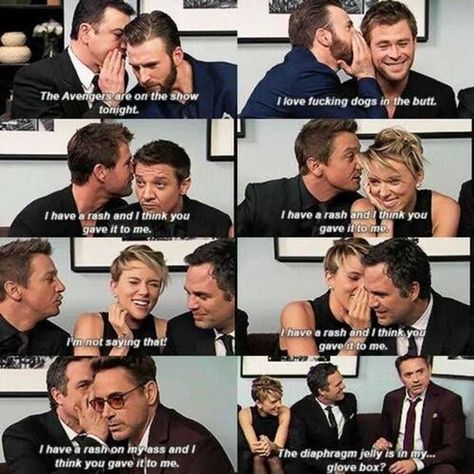 Jeremy Renner Scarlett Johansson, Jeremy Renner Funny, Lily Aldrin, The Avengers Age Of Ultron, Chris Evans Funny, Funny Interview, Super Hero Shirts, Avengers Cast, Funny Marvel Memes