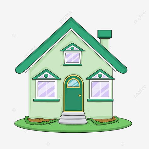 Green House Drawing, Building Clipart, Light Yellow Walls, Home Clipart, Green Roof House, House Quilt Block, Red Brick Wall, Brown Roof, House Cartoon