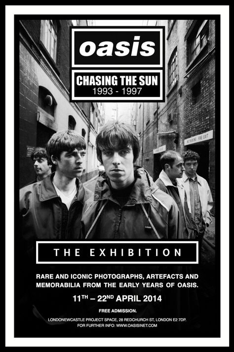 'Chasing The Sun: Oasis 1993 - 1997' (The Exhibition) #oasis Supersonic Oasis, Liam Gallagher Noel Gallagher, Cool Britannia, معرض فني, Oasis Band, Music Art Print, Rock Band Posters, Julian Casablancas, Band Poster