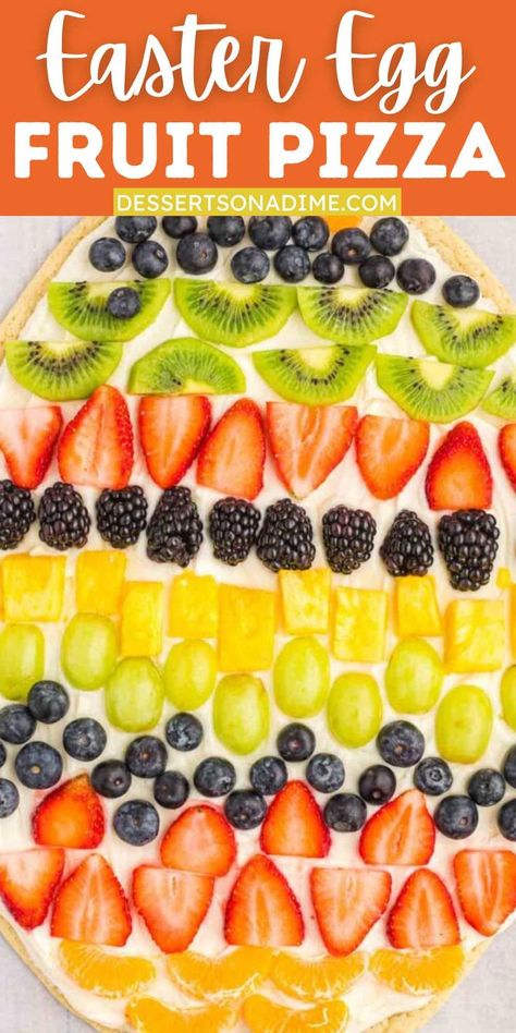 Fruit Salad Pizza, Easter Fruit Pizza, Egg Fruit Pizza, Easter Egg Fruit Pizza, Homemade Sugar Cookie Dough, Fruit Pizza Cookies, Fruit Pizza Frosting, Sugar Cookie Pizza, Dessert Pizza Fruit