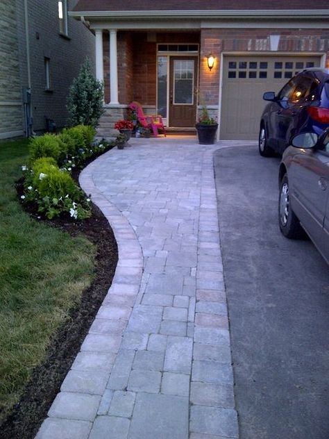 Driveway Extension, Front Yard Walkway, Yard Walkway, Front Path, Landscape Curbing, Walkway Landscaping, Brick Walkway, Patio Steps, Walkway Design