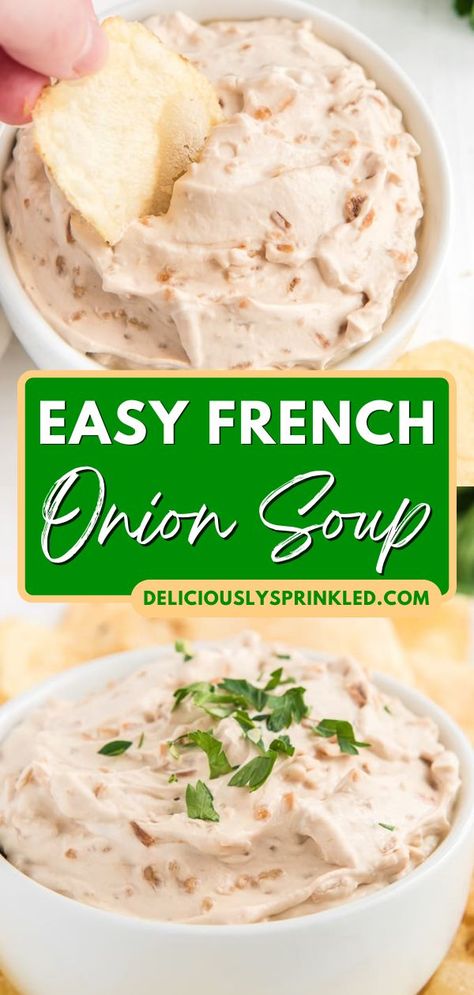 Whip up this French Onion Dip! 2 ingredients are all you need for this easy dip recipe. Creamy with bold, savory flavors, it's the perfect game day food idea for chips. Variations for this party appetizer included! French Onion Soup Dip Recipe, Onion Soup Dip Recipe, Onion Soup Dip, Best Soup Recipes Ever, Easy Healthy Soup Recipes, French Onion Dip Recipe, Homemade French Onion Dip, Easy Healthy Soup, Easy Soup Recipes Healthy