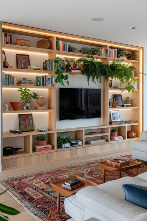 15 Creative TV Wall Decor Ideas for Every Style and Space – Everyday Inspo Under Tv Furniture, Wall Of Shelves With Tv, Decorate Wall With Tv, Living Room Shelf Wall, Tv Shelves Wall, Built In Shelf Wall, Shelf Over Tv Living Room, Tv Wall With Bookshelves, Bookshelf Around Tv