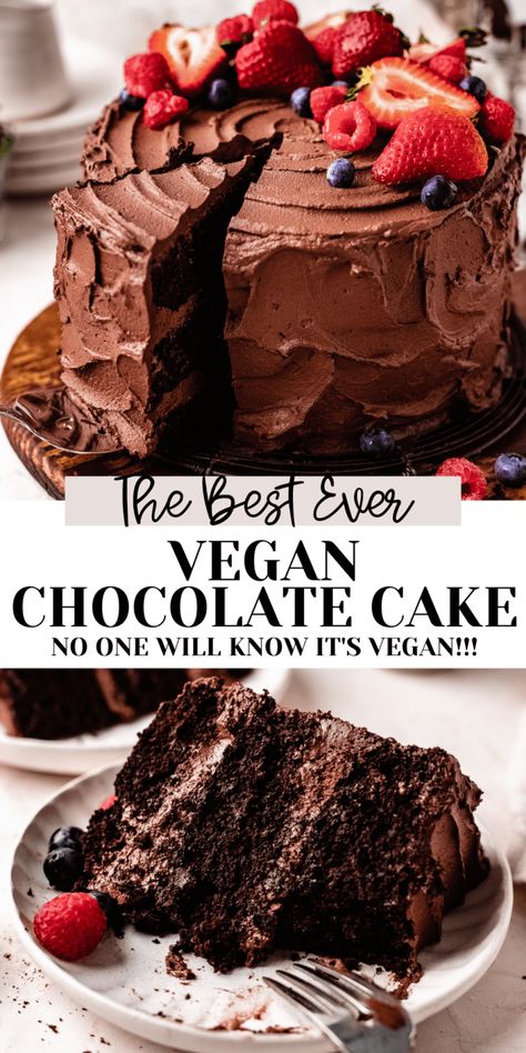 This is the BEST vegan chocolate cake you've ever had...maybe even the best chocolate cake, vegan or not! Super rich, moist, and topped with the most decadent chocolate buttercream for the perfect chocolate lovers cake! You won't believe this cake is dairy free, eggless, refined sugar free, and vegan! #vegan #chocolatecake #glutenfree #vegandesserts Best Vegan Chocolate Cake, Banana Diaries, Vegan Chocolate Cake Recipe, Eggless Cakes, Vegan Birthday Cake, Gluten Free Chocolate Cake, Dairy Free Cake, Vegan Baking Recipes, Vegan Chocolate Cake