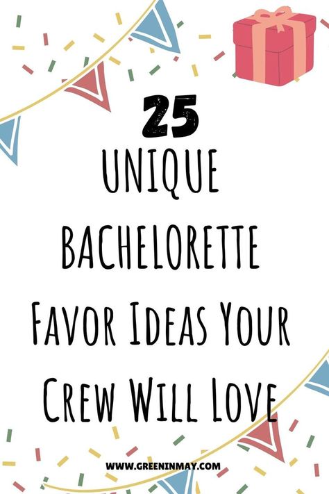 Bachelorette party favors are small gifts given to guests at a bachelorette party as a thank you for attending. They can range from personalized items to fun and playful trinkets. In this article we share 25 unique bachelorette party favors everyone will love Personalized Bachelorette Gifts, Bachelorette Squad, Unique Bachelorette Party, Ultimate Bachelorette Party, Giveaway Ideas, Bachelorette Favors, Bachelorette Party Games, Favor Ideas, Guest Gifts