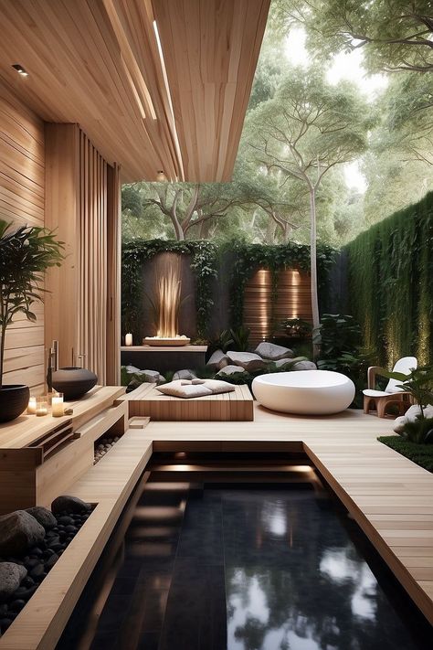 Zen Garden Design Meditation Space, Tulum Spa, Vdara Hotel, Modern Earthy Home, Wellness Spa Interior Design, Water Bedroom, Zen Hotel, Spa Design Interior, Luxury Spa Design