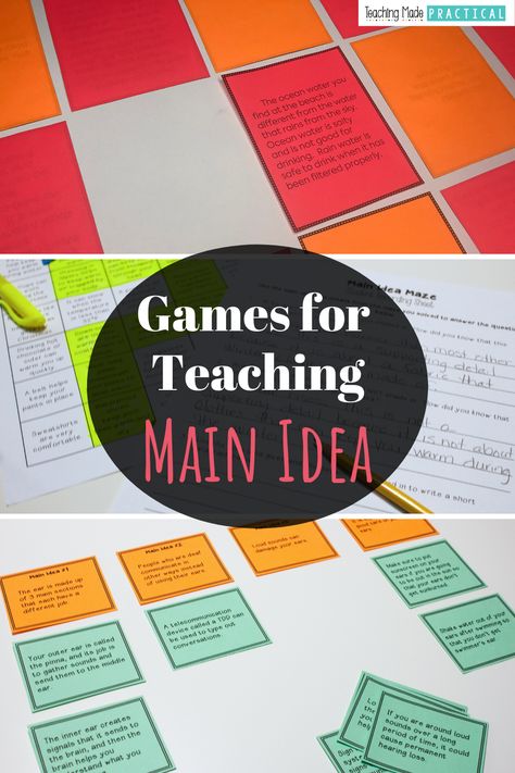 Games and centers to help your 3rd grade, 4th grade, and 5th grade students practice main idea.  These low prep games are designed to help your students differentiate between main idea and details, as well as to help them think about how details support the main idea.  Includes a matching game, mazes, and a sort to make main idea more engaging for your upper elementary students. #mainidea #reading #thirdgrade Main Idea Speech Therapy Activities, Comprehension Games 3rd Grade, 3rd Grade Main Idea And Details, Teaching Main Idea And Details 3rd Grade, Main Idea Middle School, Main Idea Mini Lesson, Main Idea Games 3rd, Main Idea Fourth Grade, Main Idea 3rd Grade