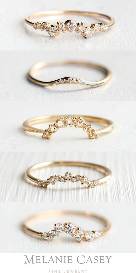 Rose Gold Stackable Wedding Band, Wedding Band For Vintage Engagement Ring, Delicate Gold Wedding Band, Wedding Bands Curved With Engagement Ring, Unique Rose Gold Wedding Band, Vintage White Gold Wedding Bands, Wedding Band Curved With Engagement Ring, Yellow Gold And White Gold Wedding Rings, Wedding Bands With Colored Stones