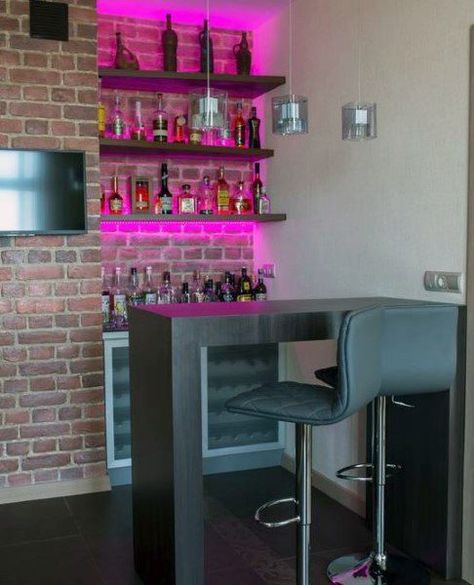 Top 70 Best Home Mini Bar Ideas - Cool Beverage Storage Spots Bar Room Lighting Ideas, Small Bar Counter Ideas, Small In Home Bar Ideas, Pink Home Bar, Small Bar Interior, Small Bar Counter Design Home, Small Bar At Home, Small Bar Interior Design, Small Bar Ideas For Home Diy