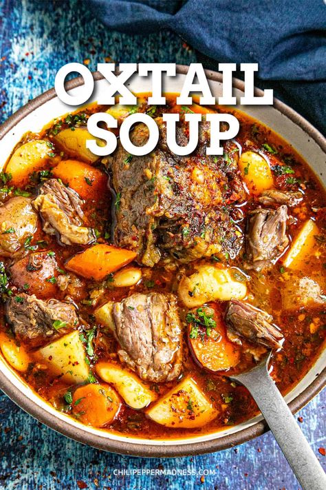 This oxtail soup is so comforting with seasoned oxtails seared then simmered low and slow until meltingly tender, loaded with hearty root vegetables. Curry Oxtail Recipes, Ox Tail Soup Recipe, Oxtail Soup Recipe, Cooking Oxtails, Oxtail Stew Recipe, Beef Oxtail, Oxtail Soup, Oxtail Stew, Oxtail Recipes