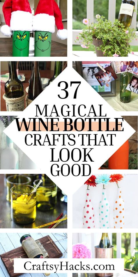 Discover the best upcycling ideas with these wine bottle crafts! Find beautiful DIY home decorations and easy craft ideas that you can get creative with. Bottle Gifts Diy, Upcycle Beer Bottles, Absolute Vodka Bottle Crafts, Booze Bottle Crafts, Crafts With Alcohol Bottles, Christmas Crafts With Wine Bottles, Green Wine Bottle Crafts, Decorative Wine Bottles Diy, Decorating Bottles Ideas Diy Projects