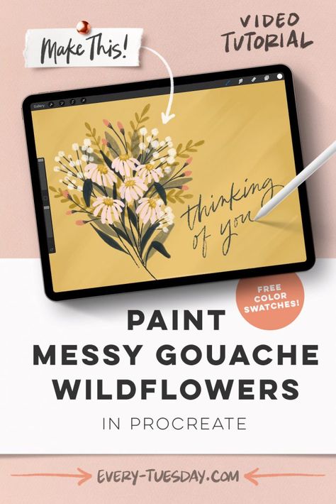 Gouache Wildflowers, Gouache Inspiration, Procreate Practice, Procreate Inspiration, Procreate Illustrations, Digital Art Procreate, Procreate Ideas, Procreate Ipad Tutorials, Pro Create