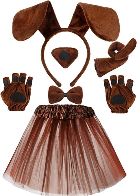 Amazon.com: Zhanmai 6 Pcs Puppy Dog Tutu Skirt Animal Costume Set Puppy Ears Headband Bow Tie Fake Nose Tail Puppy Paw Gloves for Halloween Party (Dark Brown) : Clothing, Shoes & Jewelry Kids Puppy Costume, Puppy Costume For Kids, Puppy Ears Headband, Dog Costumes For Kids, Dog Bday, Dog Ears Headband, Puppy Ears, Pretend Play Costumes, Paw Gloves