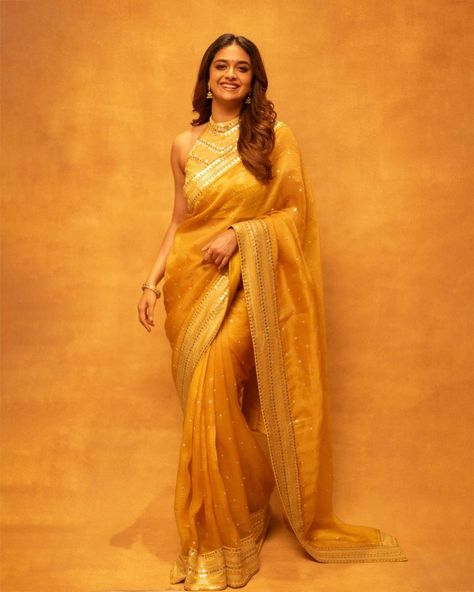 Mango Yellow Saree, Jennifer Lawrence Wallpaper, Baby Pink Saree, Mango Yellow, Checks Saree, Organza Embroidery, Keerthy Suresh, Keerthi Suresh, Zari Embroidery