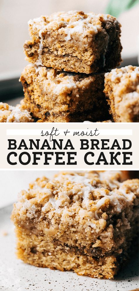 Banana Crumble Coffee Cake, Banana Bread Crumb Cake, Banana Baking Recipes, Banana Bread Coffee Cake, Cake With Caramel Sauce, Banana Coffee Cake, Banana Crumb Cake, Banana Coffee Cakes, Cake With Caramel