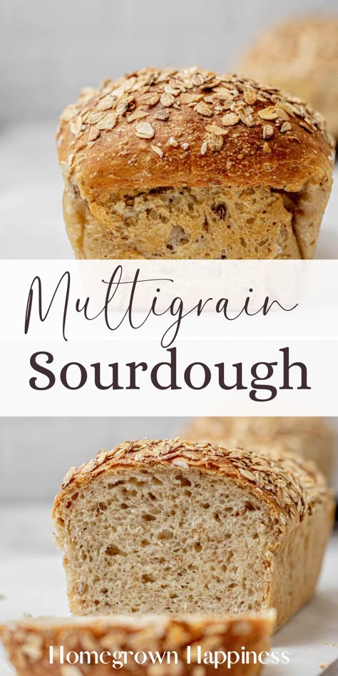 This multigrain sourdough bread is hearty and delicious and makes a great bread for sandwiches. It's soft, and moist for days, and without commercial yeast. The whole grains add a great texture and flavor and nutritional benefits. Multigrain Sourdough Sandwich Bread, Multigrain Sourdough Bread Recipe, Multigrain Sandwich Bread, Multigrain Sourdough Bread, Sourdough Bread Machine, Multigrain Bread Recipe, Bread For Sandwiches, Sourdough Sandwich Bread Recipe, Stuffed Breads