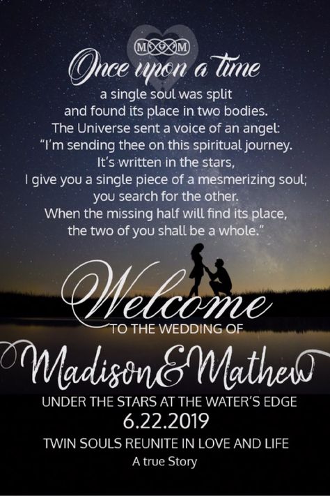 Twin Flame Wedding Theme, Twin Flame Wedding Vows, Welcome Reception Sign, Twin Flame Wedding, Wedding Welcome Reception, Under The Stars Wedding Theme, All Black Wedding, Reception Welcome Sign, Under The Stars Wedding