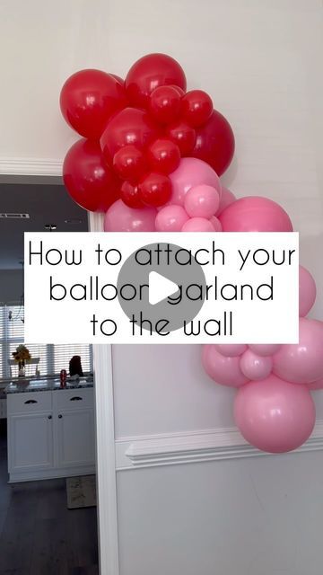 How to attach your balloon garland to the wall: • Command hooks 260 balloons Frog tape • Then attach a balloon from your garland to t... | Instagram How To Secure Balloon Garland To Wall, How To Tape Balloons To Wall, Attach Balloon Garland To Wall, How To Stick Balloons To Wall, How To Hang Balloon Garland On Wall, Hanging Balloon Garland, Upstyles For Short Hair, 260 Balloons, Balloon Tutorials