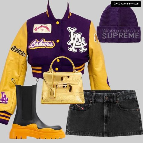 Custom Game Day Outfit, Lakers Outfit, Interesting Outfits, Lit Outfits, Game Day Outfit, Daily Outfit Inspiration, Designer Streetwear, Wear Or Tear, Streetwear Fashion Women