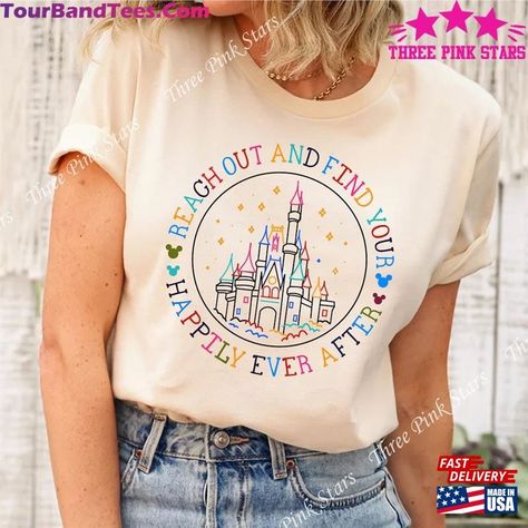 Magic Kingdom Castle T-Shirt Reach Out And Find Your Happily Ever After Shirt Family Vacation Matching Tee Classic Check more at https://tourbandtees.com/product/magic-kingdom-castle-t-shirt-reach-out-and-find-your-happily-ever-after-shirt-family-vacation-matching-tee-classic/ Disney Castle Shirt, Mother Daughter Disney, Magic Kingdom Outfit, Procreate Designs, Disney World 2024, Disney Bounding Ideas, Magic Kingdom Castle, Kingdom Castle, Disney Trip Outfits