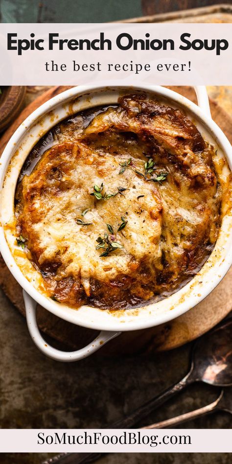 French Onion Soup is without a doubt one of the most comforting and delicious soups out there. If you’ve ever wanted to make restaurant-quality French Onion Soup from scratch, this is your recipe. Homemade French Onion Soup, Best French Onion Soup, Recipes By Ingredients, Classic French Onion Soup, French Onion Soup Recipe, Onion Soup Recipes, French Onion Soup, Homemade Soup, French Onion