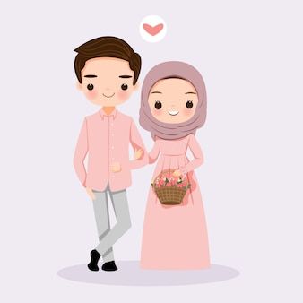 Premium Vector | Cute muslim bride and groom cartoon for wedding card Groom Cartoon, Bride And Groom Cartoon, Wedding Couple Cartoon, Fesyen Islam, Tutorial Hijab, Islamic Cartoon, Anime Muslim, Whatsapp Dp Images, Pencil Drawings Easy