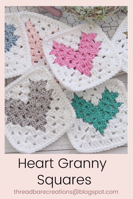 Heart In Granny Square Pattern, Heart Granny Square Pattern Free, Free Heart Granny Square Pattern, Granny Heart Square, I Heart A, Big Heart Granny Square, Crochet Heart Blanket Granny Squares, Crochet Love Heart Granny Squares, Threadbare Creations