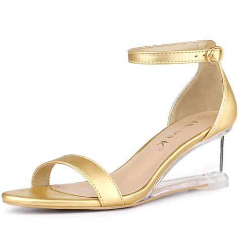 Women's Clear Low Wedge Ankle Strap Heels Wedges Sandals | Allegra K