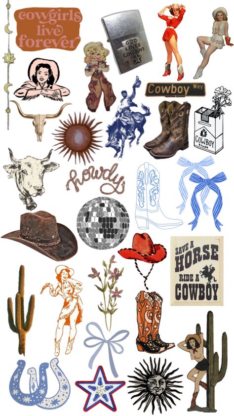 Western Instagram Story Stickers, Cute Cowboy Aesthetic, Cowboy Stickers Aesthetic, Retro Stickers Aesthetic, Old Stickers Vintage, Travel Stickers Aesthetic, Scrapbook Stickers Printable Vintage, Aesthetic Scrapbook Stickers, Laptop Stickers Collage