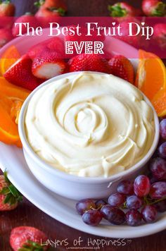 Fruit Dip with only 3 ingredients! Low fat vanilla yogurt, vanilla pudding mix, and lite cool whip. Yumm! Best Fruit Dip Ever, The Best Fruit Dip, Best Fruit Dip, Fruit Dips, Mix Fruit, Fruit Dips Recipes, Sweet Dips, Taco Dip, Vanilla Pudding Mix