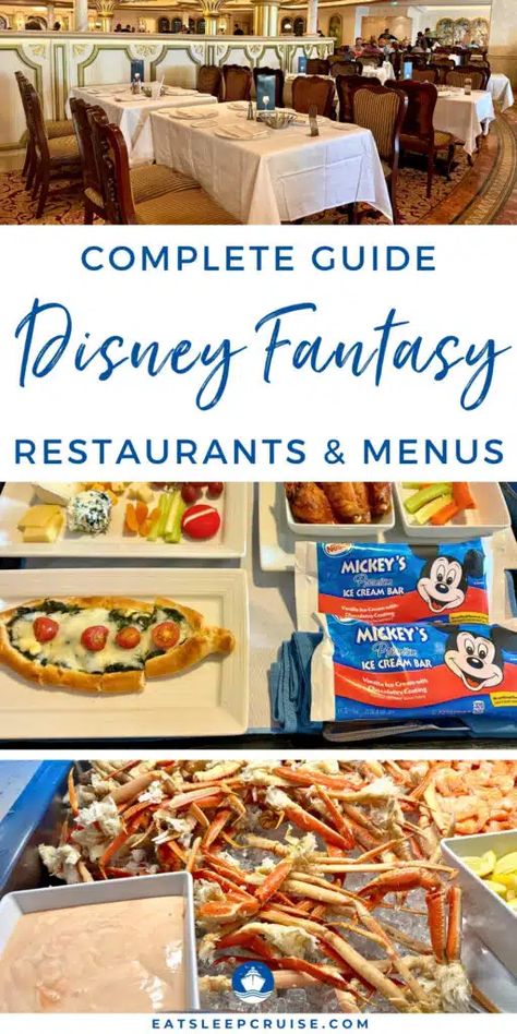 Our Complete Guide to the Disney Fantasy Restaurants With Menus  We are back from a cruise on DCL's Fantasy and have put together this complete Disney Fantasy restaurants guide with menus. Disney Cruise Fantasy Ship, Disney Cruise Rooms, Disney Cruise Food, Cruise Restaurant, Disney Dream Cruise Ship, Cruise Checklist, Cruise Rooms, Disney Menus, Disney Fantasy Cruise