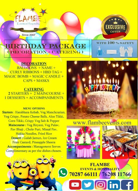 Birthday Packages in Pune | Birthday Party Organisers in Pune Decoration + Food + Activity All In One #birthdaypartyorganisersinpune #birthdaypartyplannersinpune #birthdayplannersinpune #pune #puneri #punekar Birthday Planning Ideas, Veg Crispy, Birthday Catering, Birthday Organizer, Party Organisers, Birthday Party Planner, Event Organizer, Food Activities, Corporate Catering